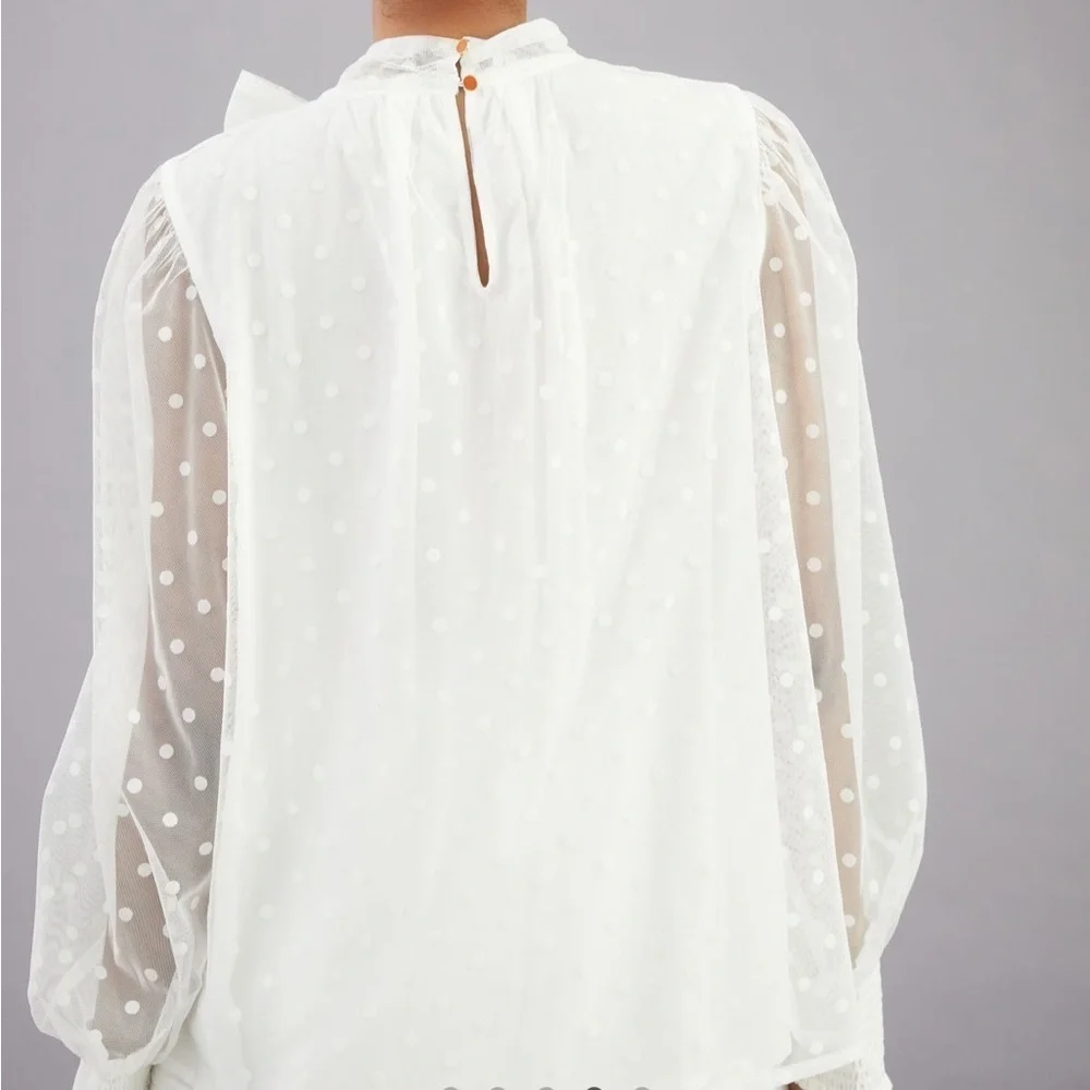 NWT Anthro Maeve Tulle Tie-Neck Blouse - Picture 4 of 8